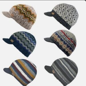 KuSan Wool Peaked Beanie Cap - Visor - Hand Made - One Size - Fleece Lined
